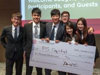 Miss WONG Yip (first from right) and her teammates with their cash prize (Photo credit: CUHK Business School)